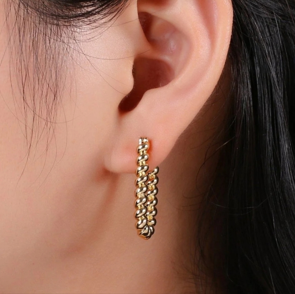 Textured rope croissant hoop earrings; gold plated brass; 1.1"x.56x.14";nwot